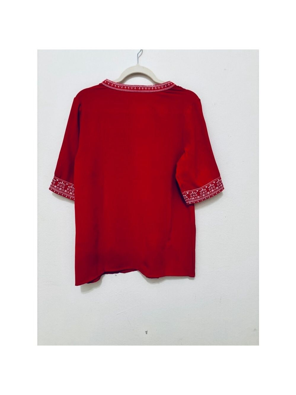 Red Bohemian Embroidered Short Sleeve Tunic Shirt NWOT - Picture 6 of 6